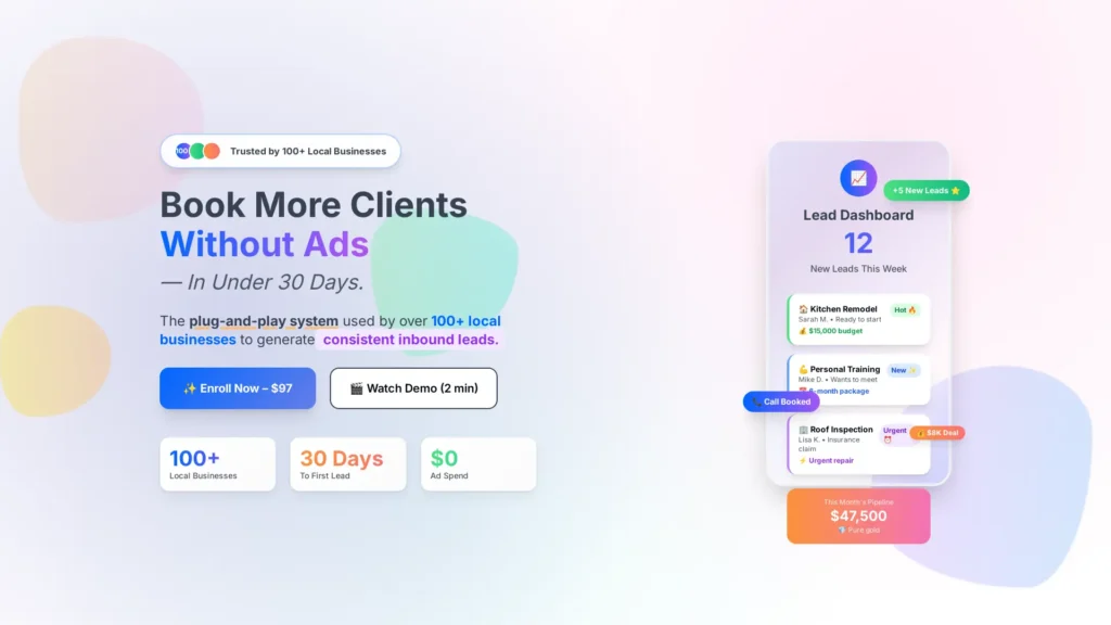 Bookings and leads website design image