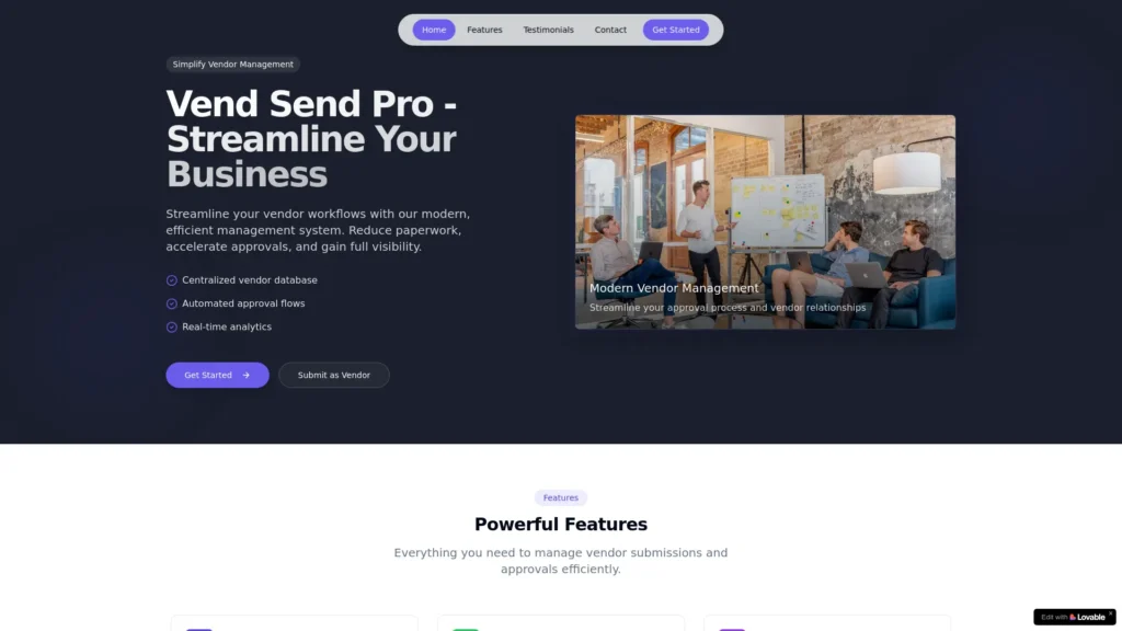 Vend Send Pro Website Design Image